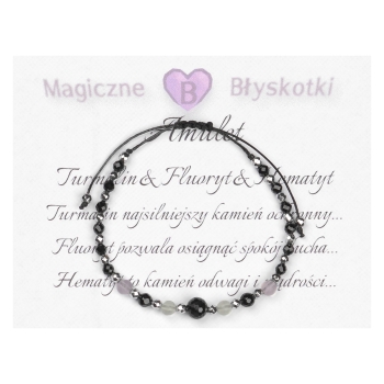 Bransoletka celebrytka czarny TURMALIN FLUORYT HEMATYT ochrona i spokój